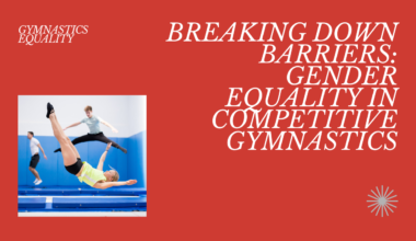 Male and female gymnasts competing together, symbolizing gender equality in gymnastics.