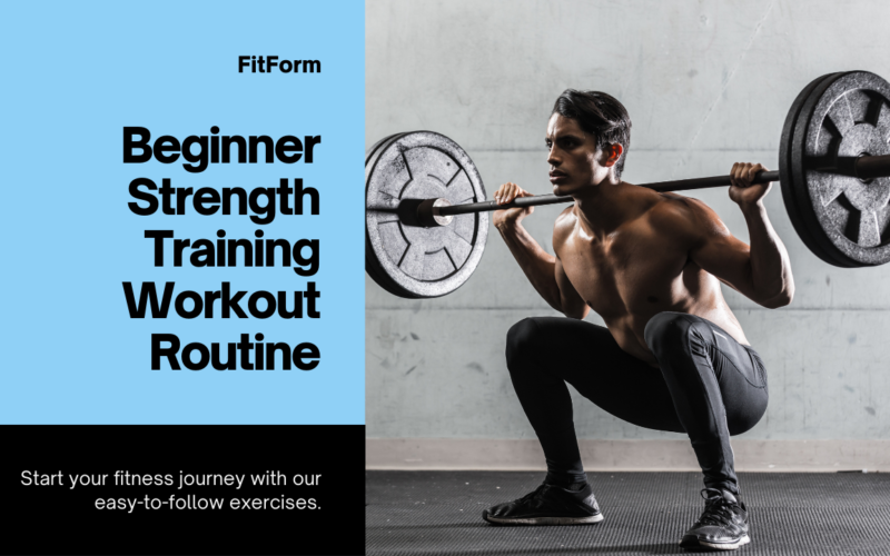 A man performing barbell back squats as part of a beginner strength training exercise routine.