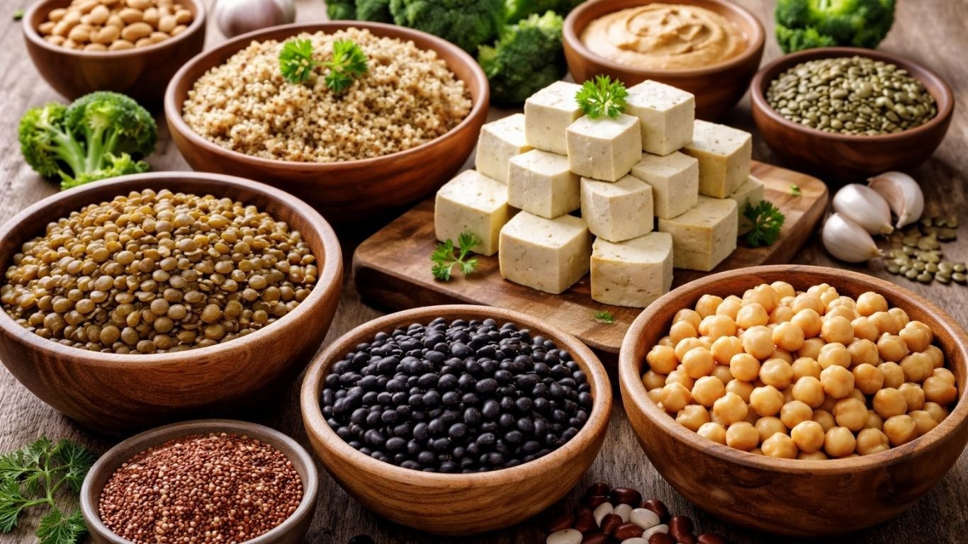plant based high protein foods for muscle growth like lentils tofu and quinoa